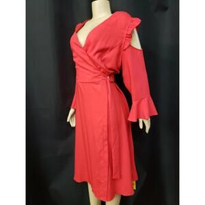 Simply Be Red Ruffled Cold Shoulders Faux Wrap Women's Dress Size 20 NWT #CB8